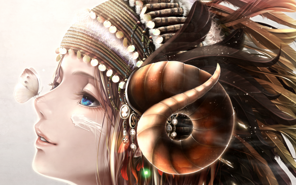 Anime Girl Horns Butterfly HD Wallpaper | Background Image