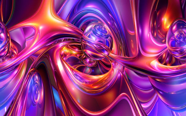 A vibrant CGI swirl of purple and pink hues, creating a colorful and abstract 3D design. This HD desktop wallpaper exudes a dynamic, swirling motion with brilliant shades and glossy reflections.
