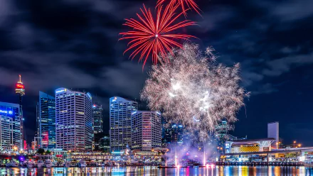 Sydney darling harbour night photography fireworks HD Desktop Wallpaper | Background Image