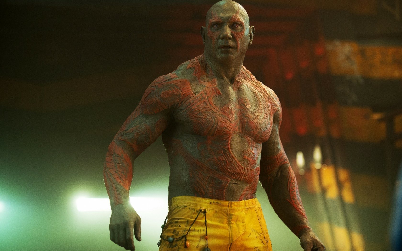 HD desktop wallpaper featuring Dave Bautista as Drax the Destroyer from the Guardians of the Galaxy movie.