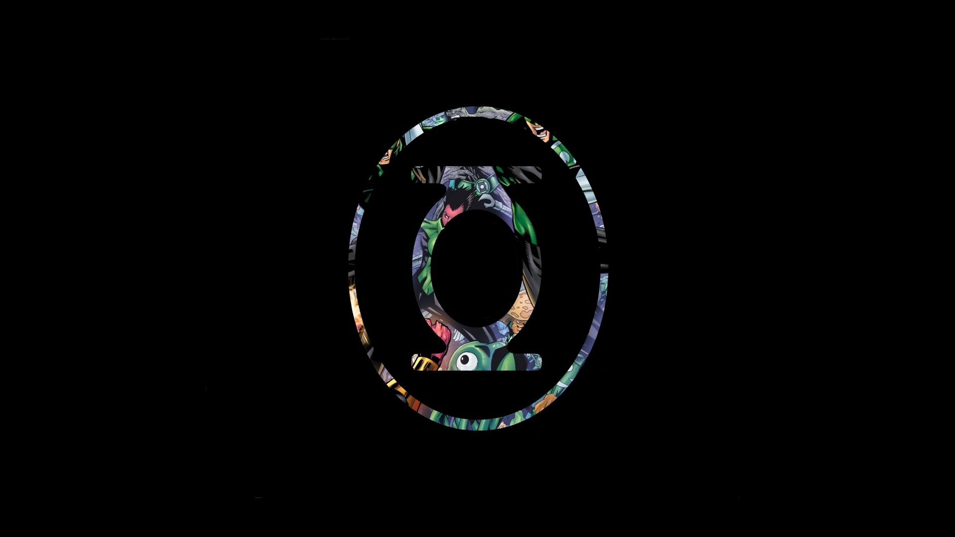 4K Ultra HD PC desktop wallpaper featuring the Green Lantern symbol filled with vibrant comic book art on a black background.