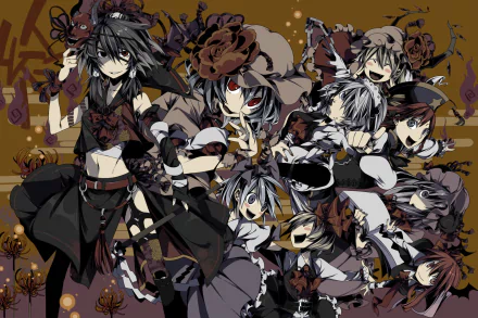 A dynamic HD wallpaper featuring characters from Touhou, including Nue Houjuu, Reimu Hakurei, Koakuma, Sakuya Izayoi, Hong Meiling, Cirno, Remilia Scarlet, and Flandre Scarlet.