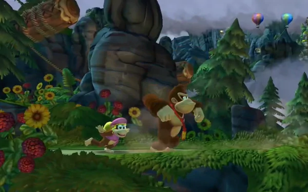 HD desktop wallpaper of Donkey Kong Country: Tropical Freeze featuring characters Donkey Kong and Diddy Kong in a vibrant jungle level.