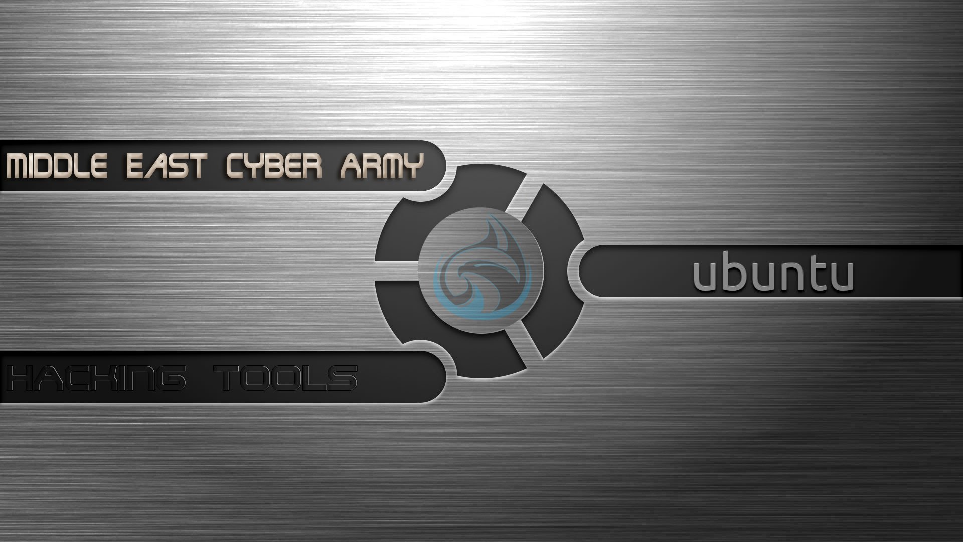 HD PC desktop wallpaper featuring a sleek metallic design with Middle East Cyber Army and Ubuntu text, blending technology and hacker themes.