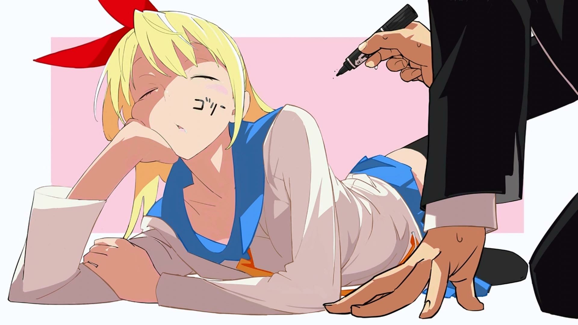 A vibrant HD wallpaper featuring Raku Ichijō and Chitoge Kirisaki from the anime Nisekoi, showcasing their dynamic characters and playful interactions in a colorful setting.