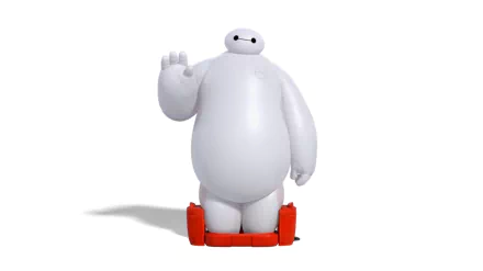 HD desktop wallpaper of Baymax from Big Hero 6, standing and waving against a plain background.