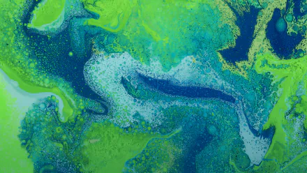 HD desktop wallpaper featuring an abstract pattern of swirling green and blue hues with a bubbly texture.