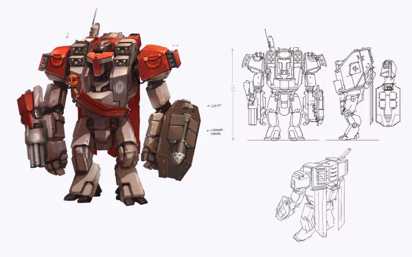 HD wallpaper of a mechanized unit concept art from Civilization: Beyond Earth, showcasing the design process.