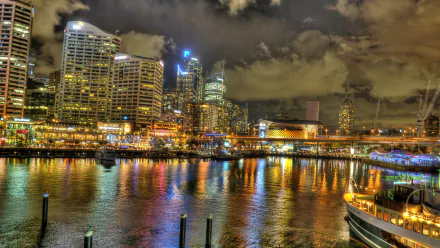 reflection light boat city man made darling harbour HD Desktop Wallpaper | Background Image