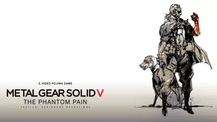 An HD desktop wallpaper featuring artwork from Metal Gear Solid V: The Phantom Pain, showcasing the protagonist alongside a loyal dog in a striking, minimalist design.