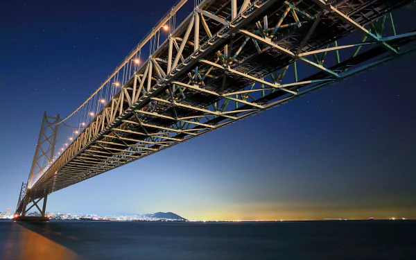 Kobe (City) pearl bridge Japan night seascape bridge man made Akashi-Kaikyo Bridge HD Desktop Wallpaper | Background Image