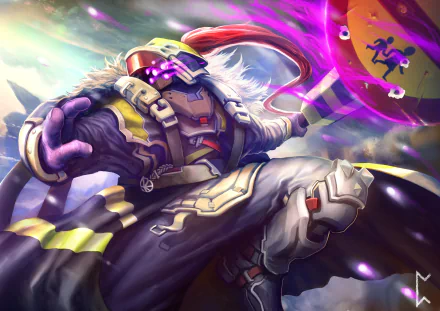 HD desktop wallpaper featuring Jax from League of Legends in dynamic combat pose against a vividly colored background.