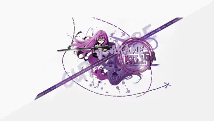 A vibrant HD wallpaper featuring Sheele from Akame Ga Kill!, showcasing her character with a sword and dynamic purple accents, enhancing any anime-themed desktop.
