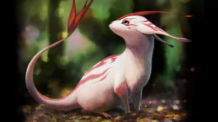 HD desktop wallpaper from Pixiv Fantasia Fallen Kings, featuring a whimsical, white and red creature in a magical forest setting.