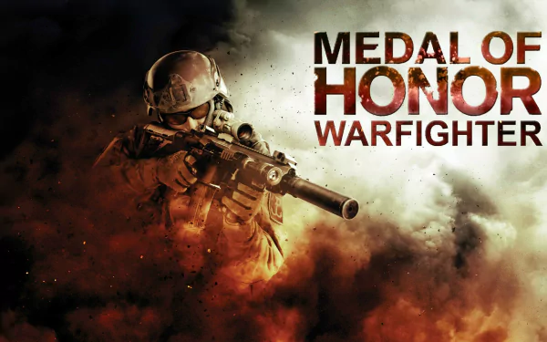 HD PC desktop wallpaper featuring an armed soldier in combat gear from the video game Medal of Honor: Warfighter, with the game title prominently displayed.