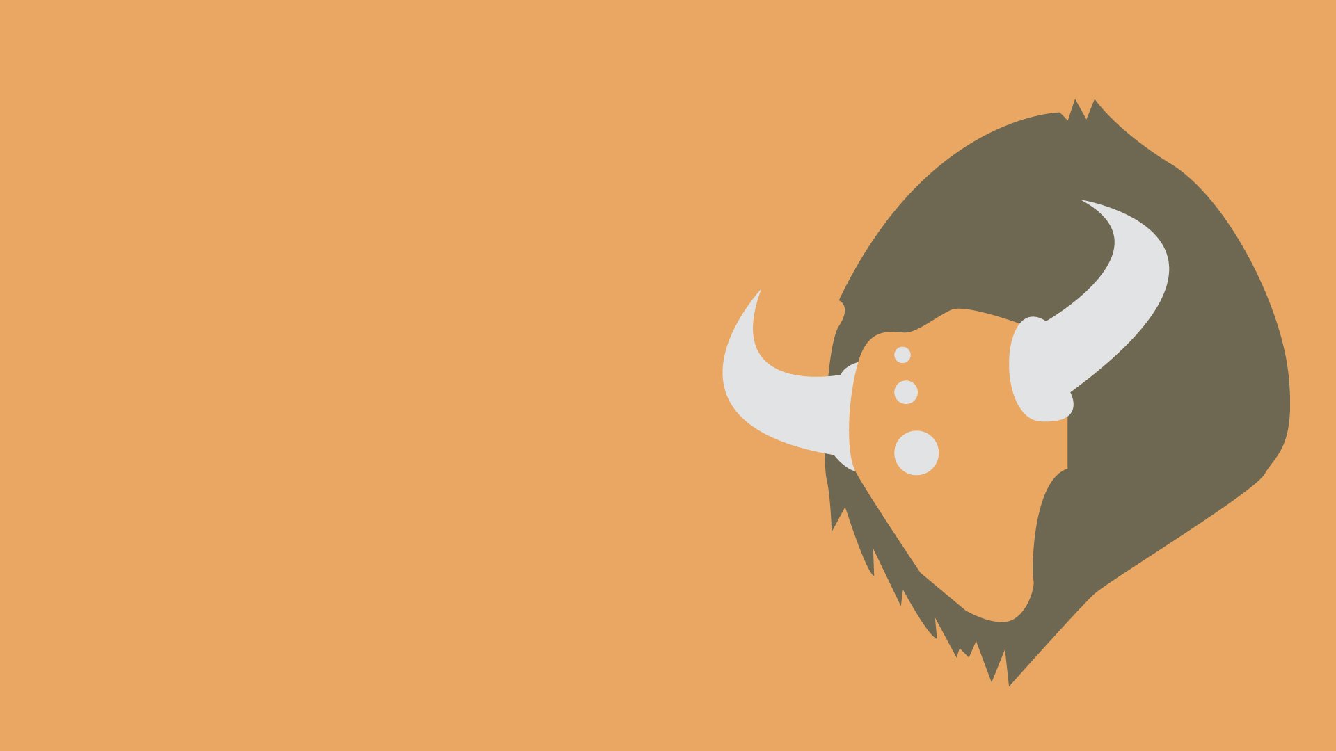 Minimalist HD PC desktop wallpaper: flat orange and gray Tauros (Pokémon) head, video game–inspired minimalist gaming background.