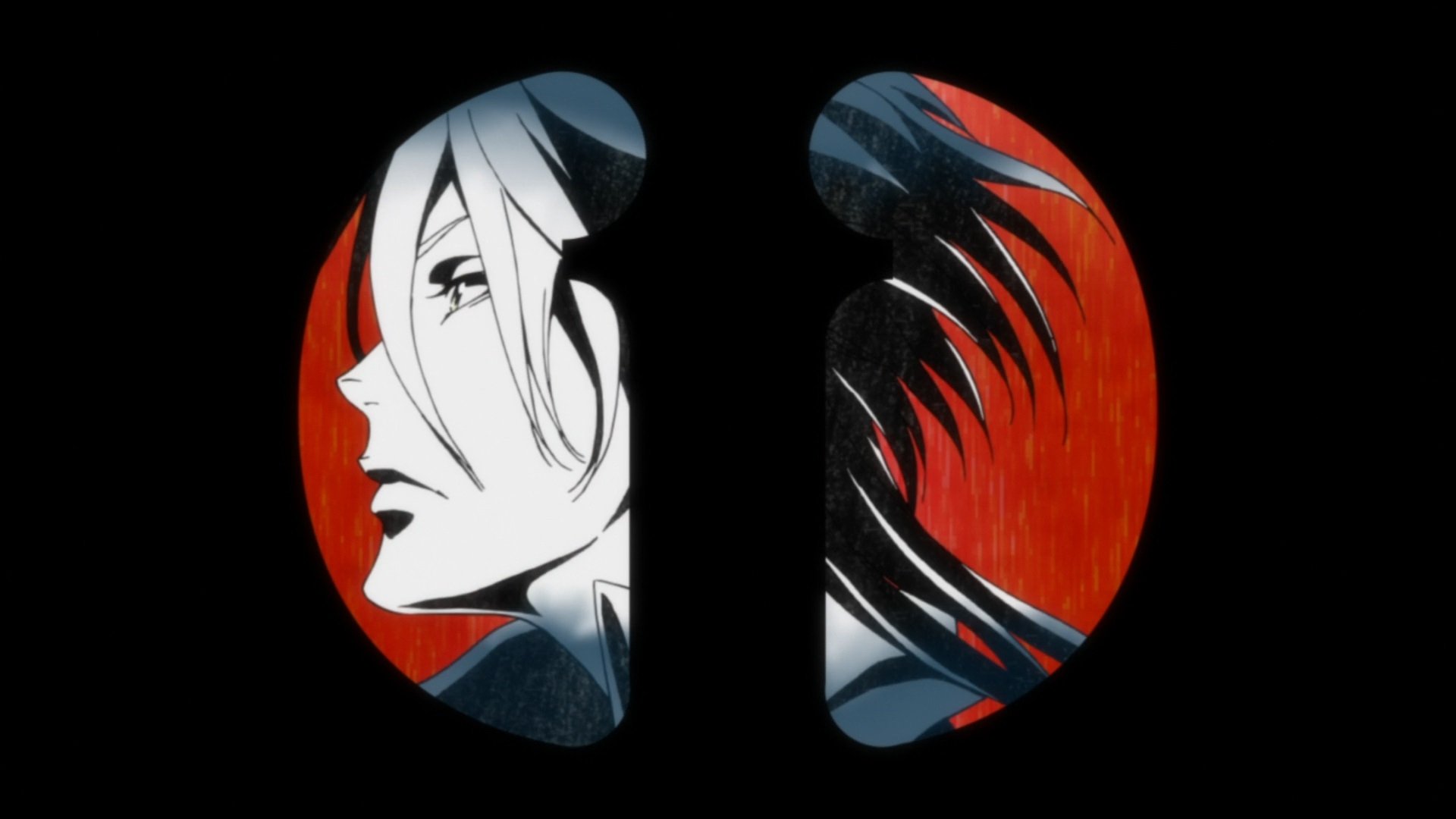 Anime-inspired HD wallpaper from Psycho-Pass featuring striking characters against a bold red background, creating a dramatic and captivating aesthetic.