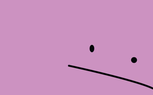 Minimalist HD PC wallpaper featuring Ditto from Pokémon with a simple purple background and basic facial features, emphasizing a clean gaming aesthetic.