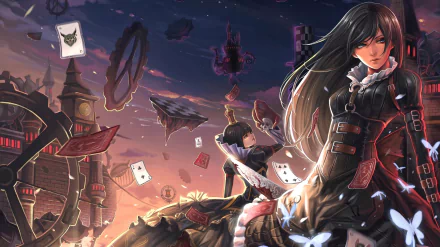 HD PC desktop wallpaper featuring dark, surreal elements and characters from the video game Alice: Madness Returns in a twisted, fantastical landscape.