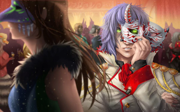 purple hair carnival green eyes mask Anime Original HD Desktop Wallpaper | Background Image