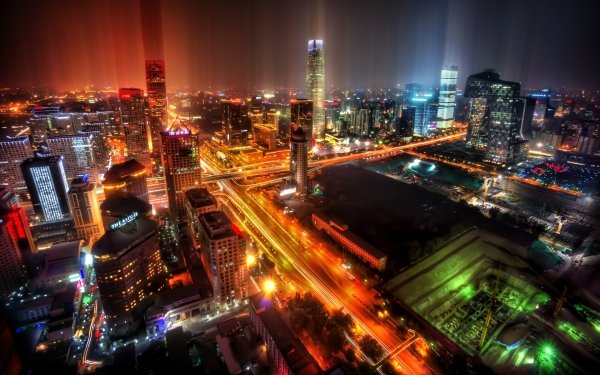 Man Made Beijing Cities China Night City Light Time-Lapse Building HD Wallpaper | Background Image