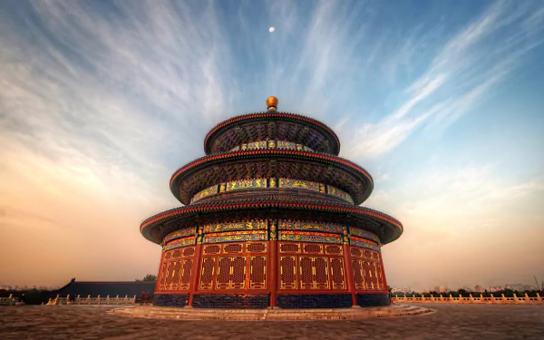 The Temple of Heaven in Beijing, China, stands majestically under a vibrant sky, captured in stunning 4K Ultra HD detail.