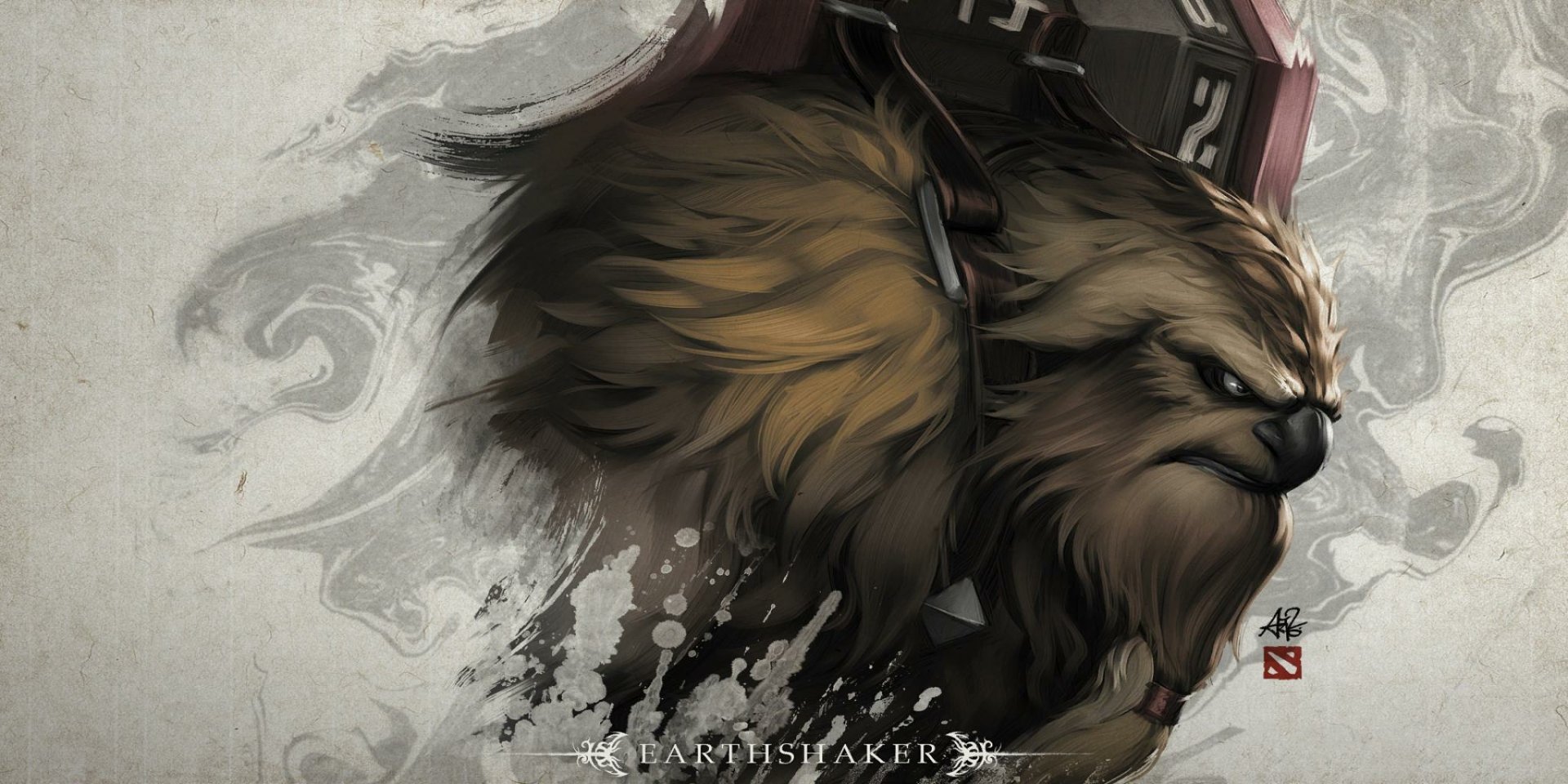 High-definition desktop wallpaper featuring the character Earthshaker from the video game DotA 2, showcasing dynamic art and rich textures in a captivating design.