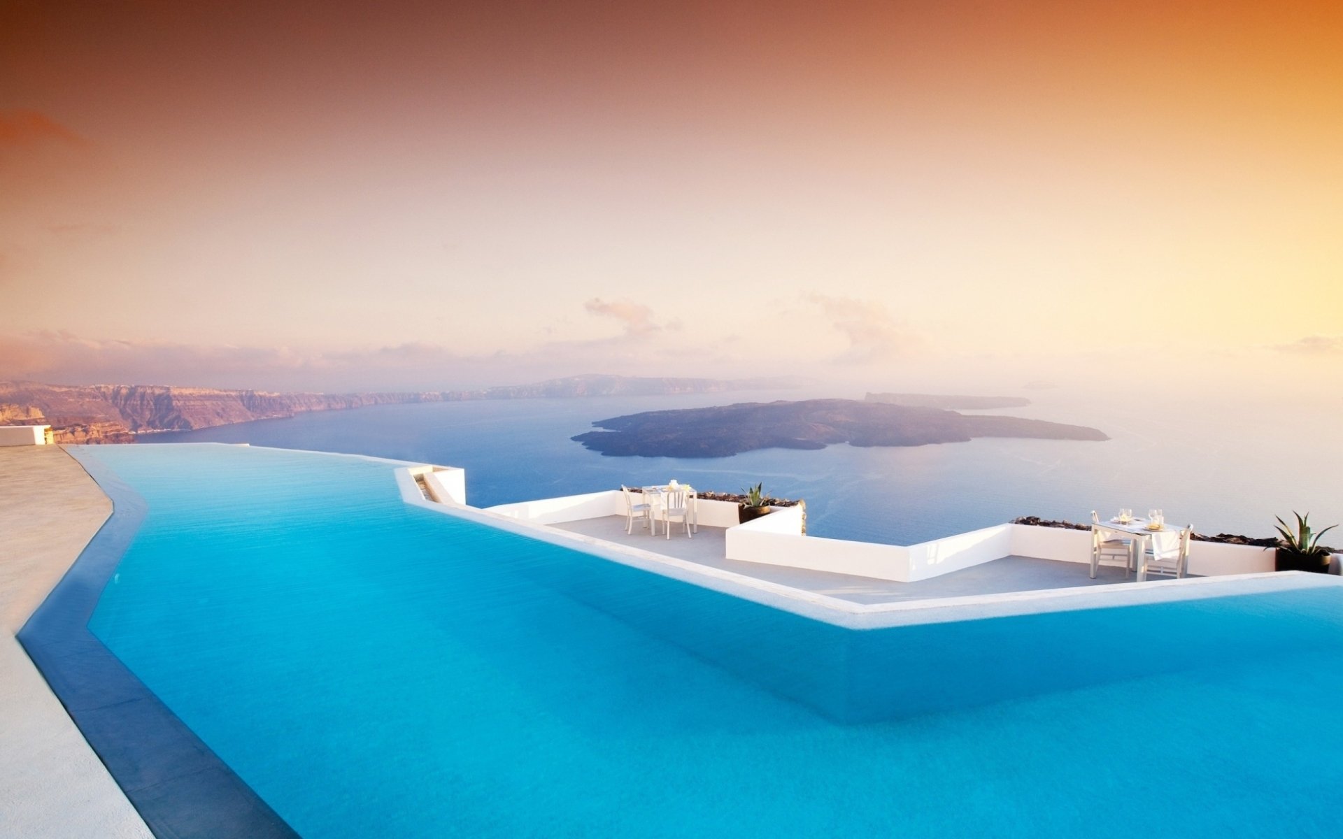 Download Pool Greece Man Made Santorini  HD Wallpaper