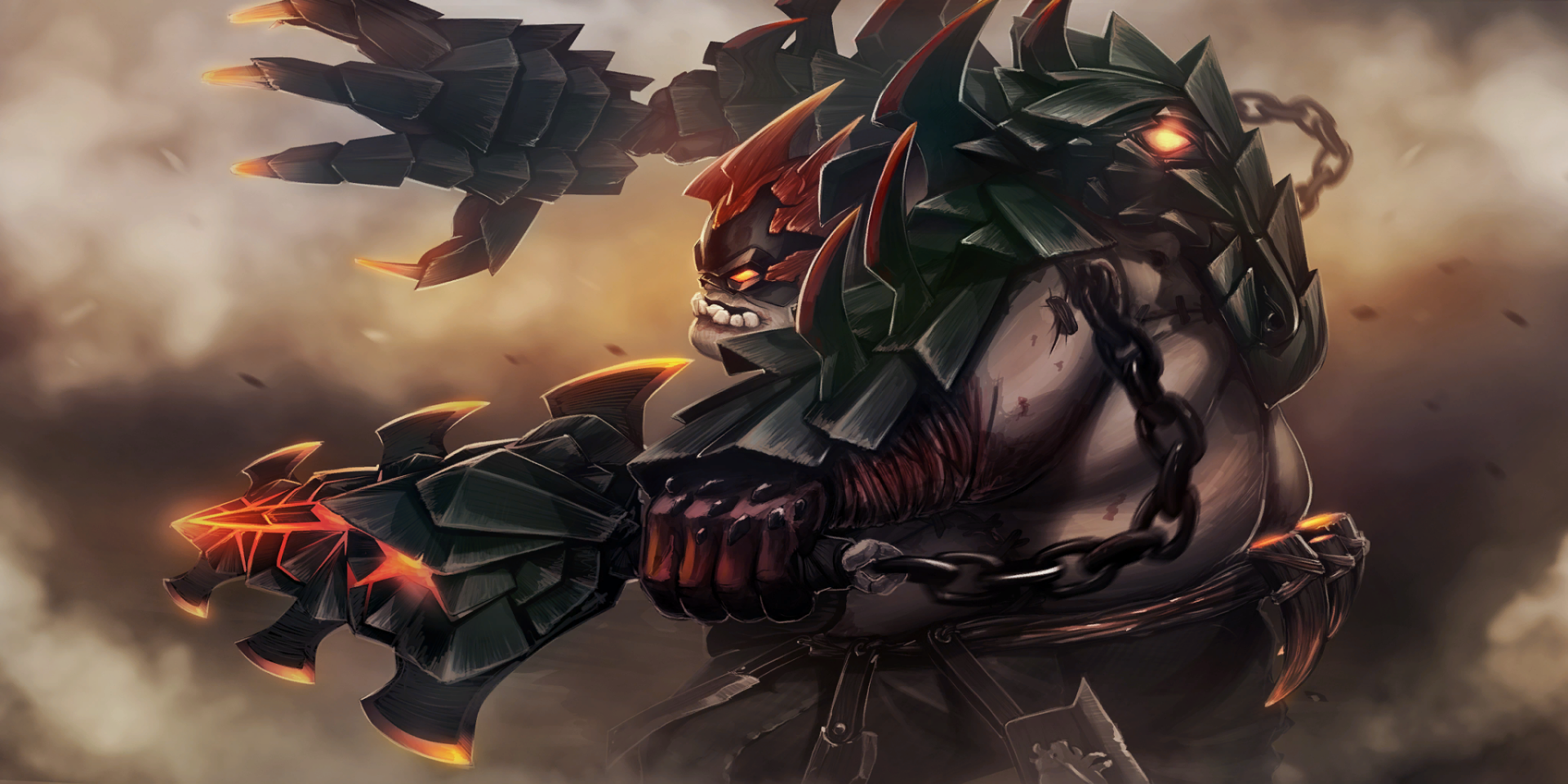A powerful character from DotA 2, depicted in striking HD detail, stands poised with fiery armor and chains, embodying the game's intense action and fantasy elements.
