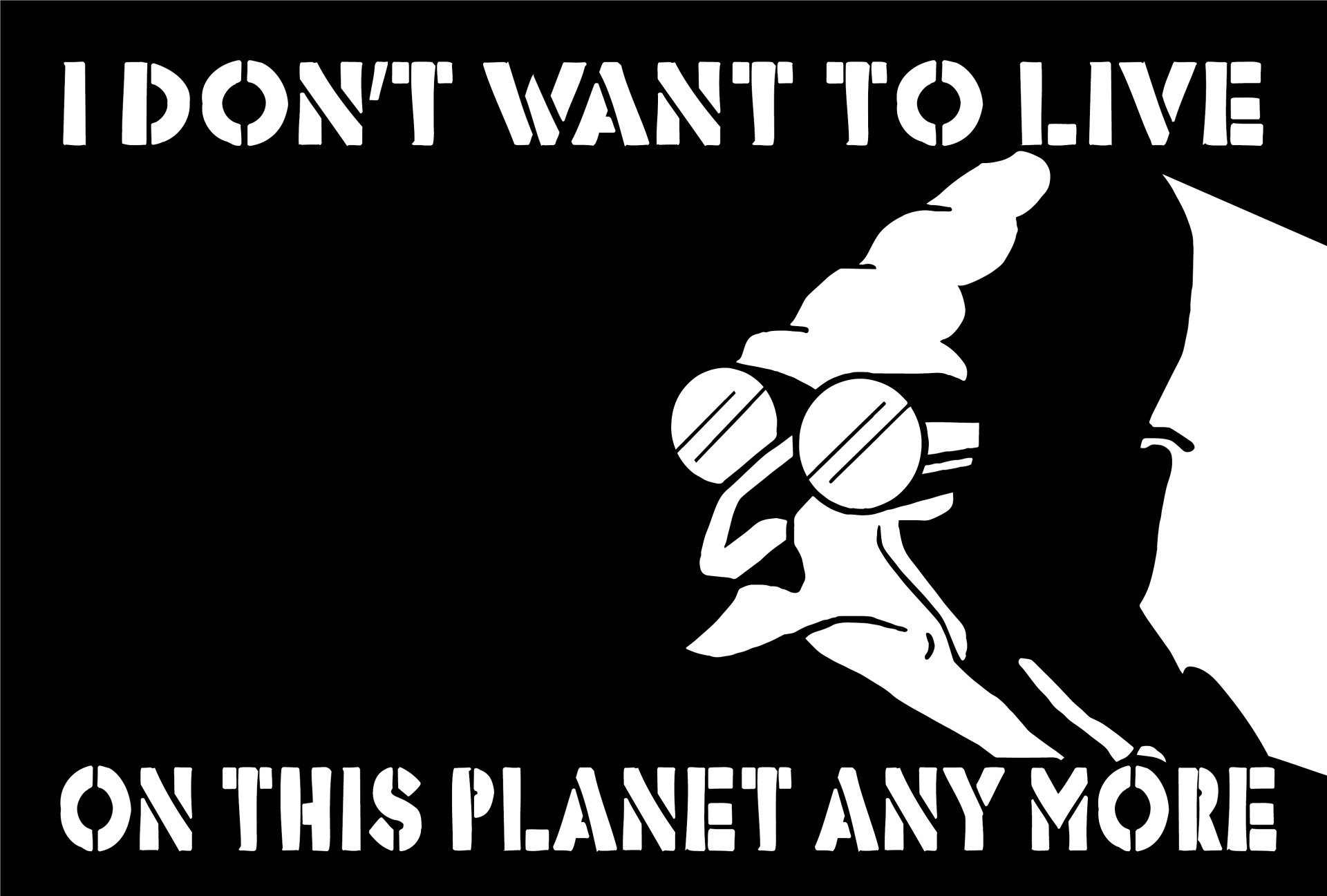 4K Ultra HD PC desktop wallpaper featuring a black and white minimalist design of a Futurama character with the text I don't want to live on this planet any more.