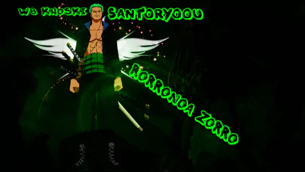 A dynamic HD desktop wallpaper featuring Roronoa Zoro from the anime One Piece, showcasing vivid colors and action-packed elements that capture his fierce spirit.