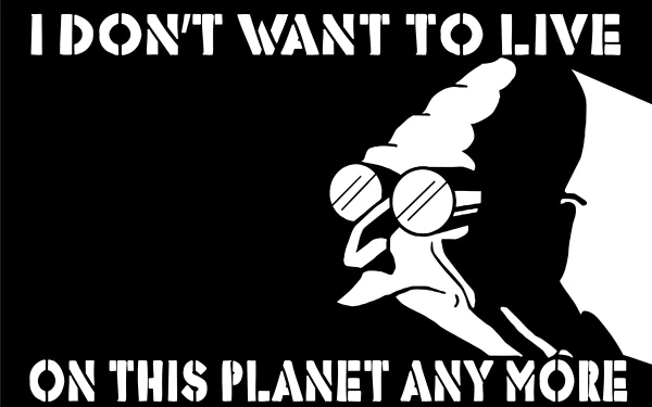 4K Ultra HD PC desktop wallpaper featuring a black and white minimalist design of a Futurama character with the text I don't want to live on this planet any more.