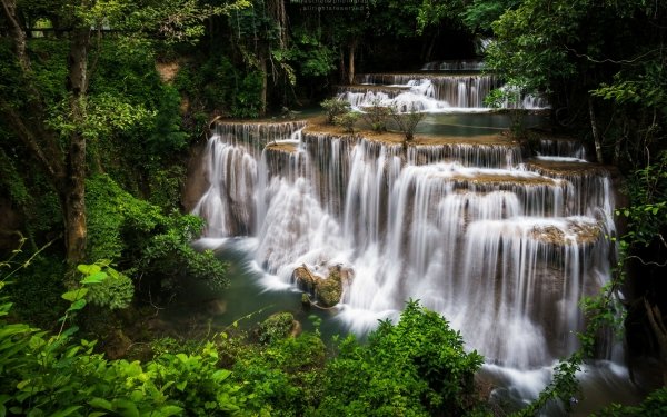 Nature Huai Mae Kamin Waterfall Waterfalls Waterfall Thailand Erawan Waterfall Erawan National Park HD Wallpaper | Background Image
