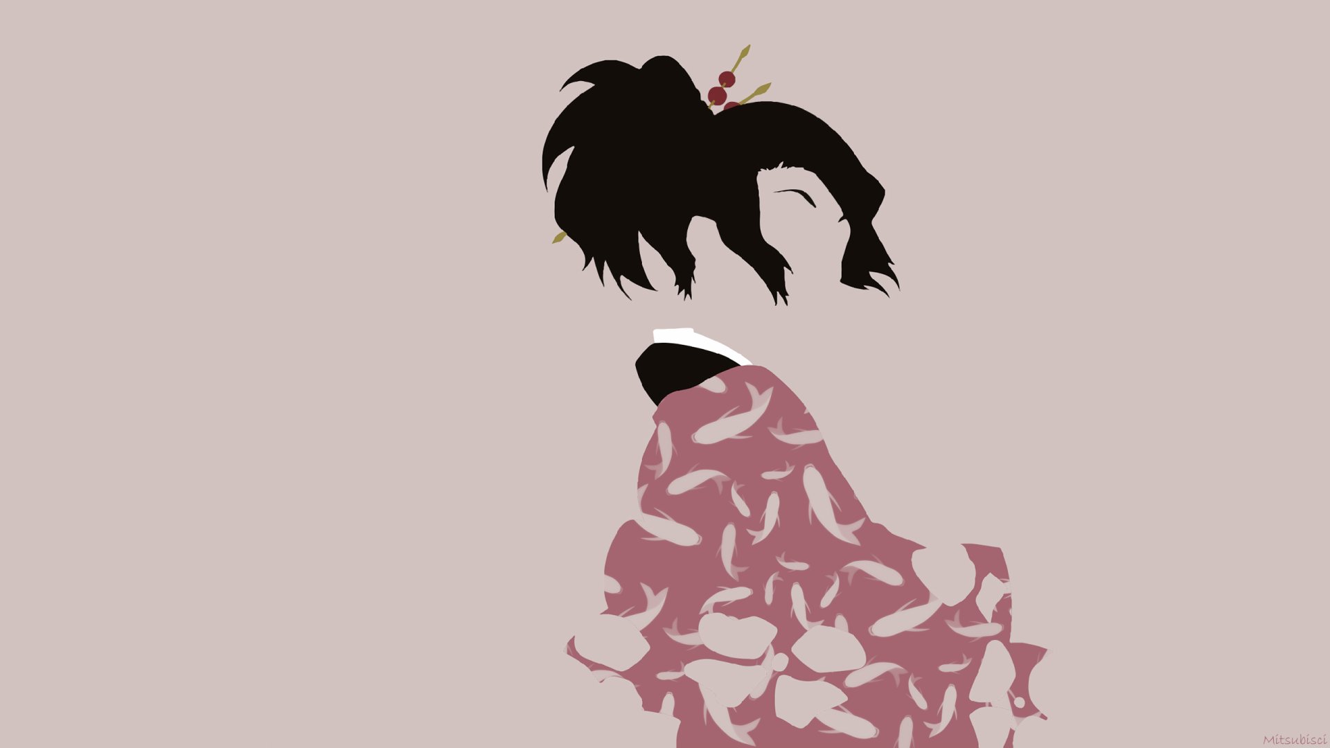 HD PC desktop wallpaper featuring Fuu from Samurai Champloo in minimalist anime style with soft pink and beige tones.