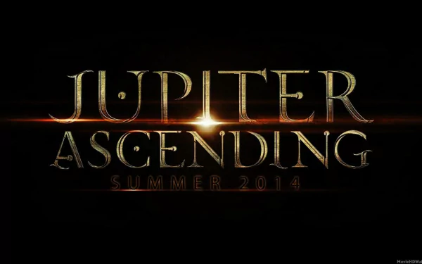 HD desktop wallpaper featuring the logo for Jupiter Ascending displayed in golden letters on a dark background with a release date of Summer 2014.