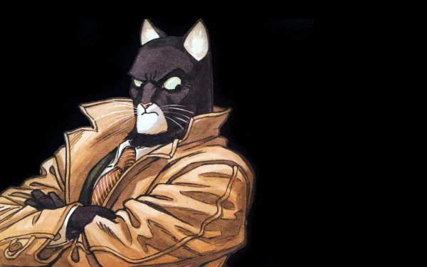 A striking HD desktop wallpaper featuring John Blacksad, the iconic feline detective from the comic series Blacksad, exuding confidence in his signature trench coat.