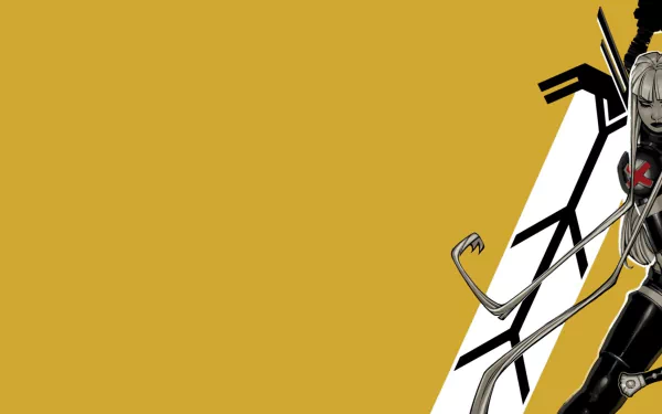 HD wallpaper featuring Magik from Marvel Comics, displayed against a striking yellow background with abstract black designs, perfect for a dynamic desktop aesthetic.