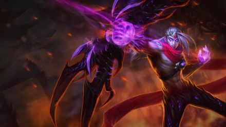HD wallpaper featuring Varus from League of Legends, showcasing his dark, imposing figure and vibrant energy as he prepares to unleash a powerful attack.