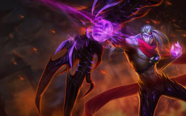 HD wallpaper featuring Varus from League of Legends, showcasing his dark, imposing figure and vibrant energy as he prepares to unleash a powerful attack.