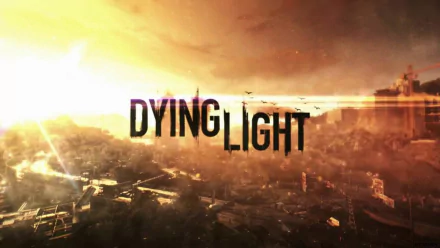 HD desktop wallpaper featuring the video game Dying Light with an atmospheric cityscape background illuminated by the sunset.