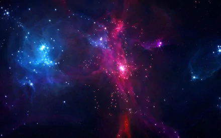 HD wallpaper of a colorful nebula with hues of blue, purple, and red, scattered with stars, set in the vastness of space, creating a stunning Sci-Fi galaxy backdrop.