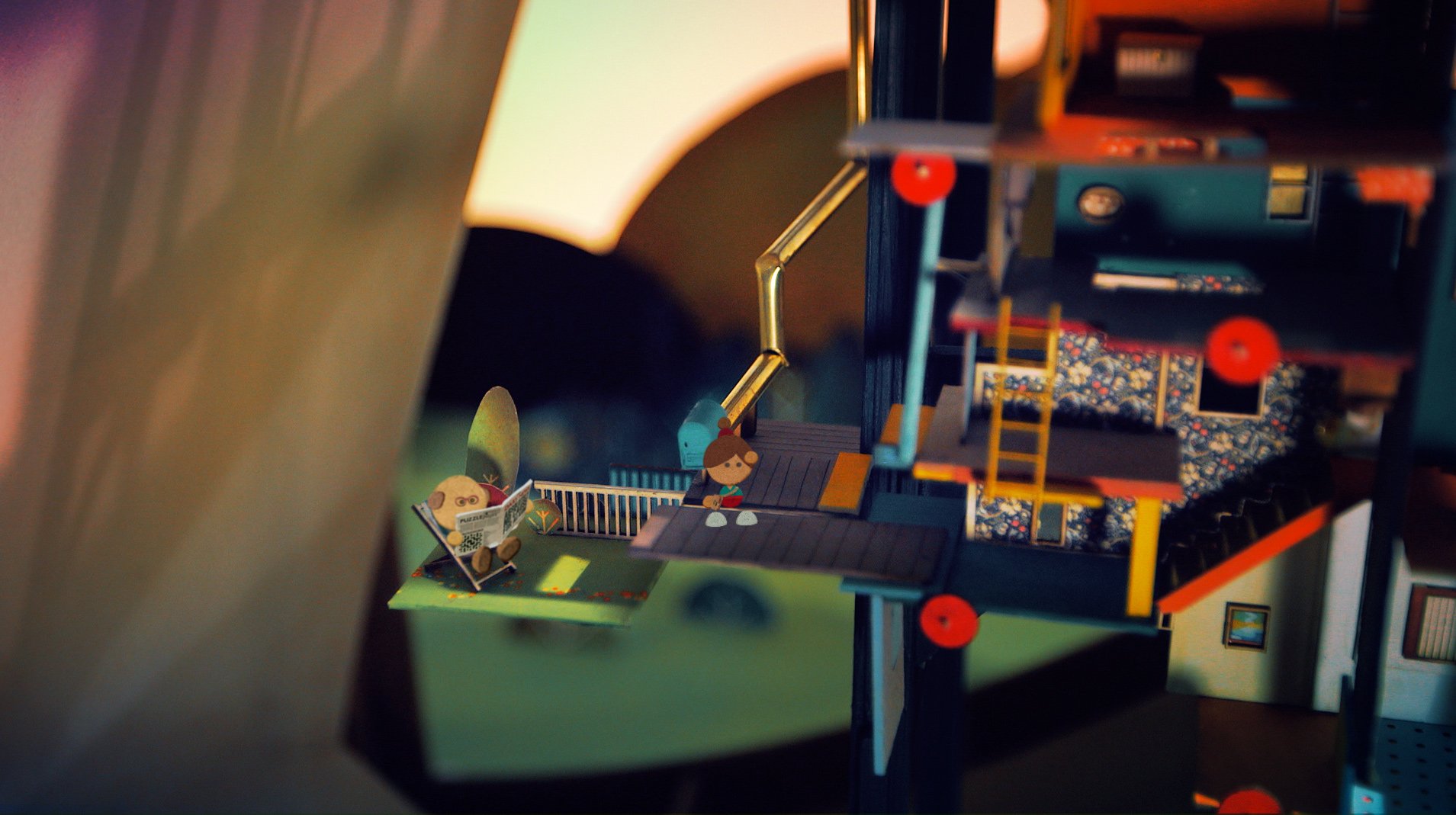 HD wallpaper of a scene from Lumino City with intricate game design elements and warm lighting.