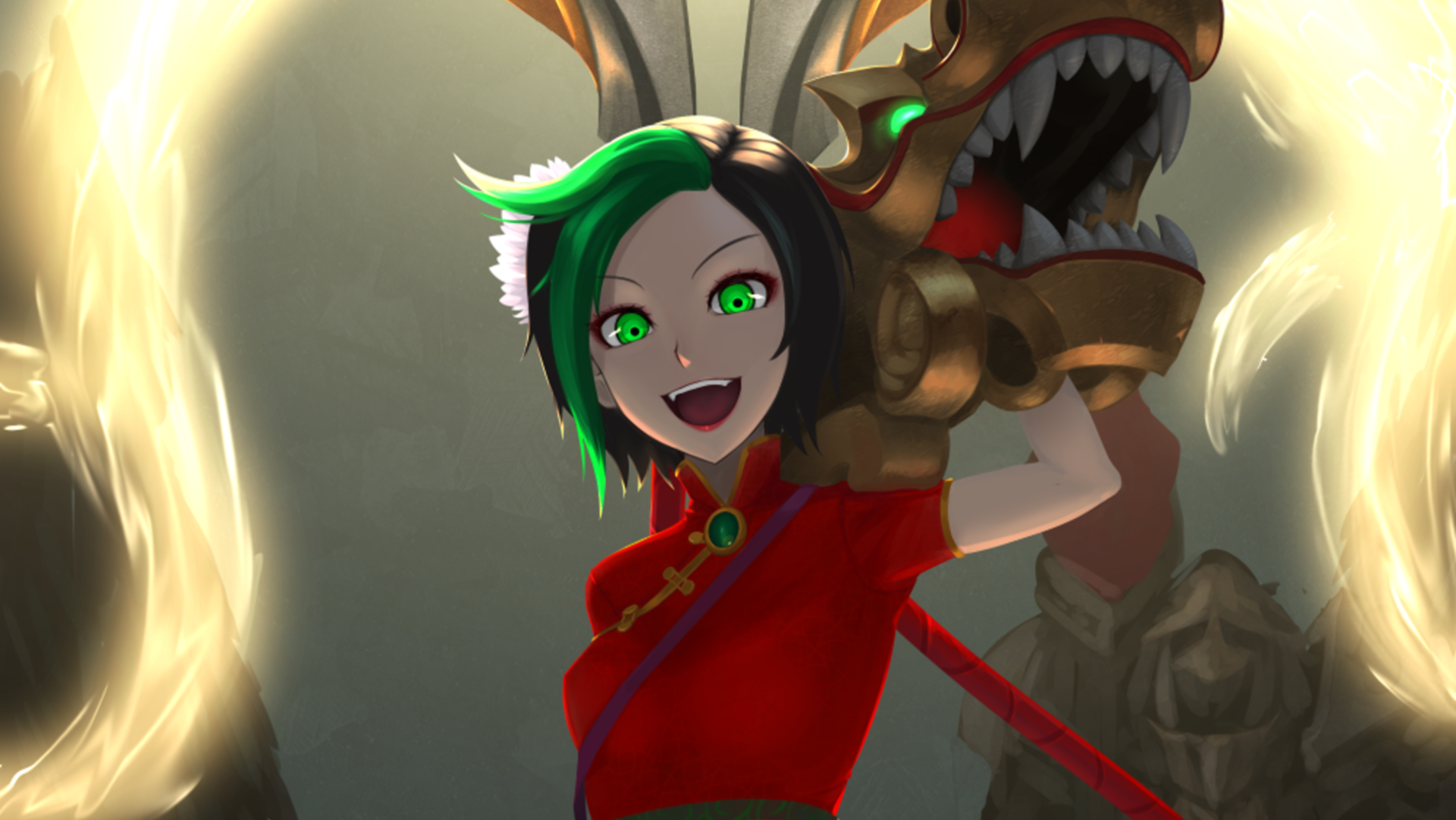 HD desktop wallpaper featuring Jinx from League of Legends in vibrant colors with Vel'koz, showcasing a captivating scene from the popular video game.