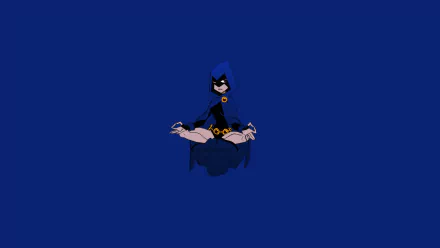HD wallpaper featuring Raven from DC Comics in the Teen Titans TV show, meditating against a solid blue background.