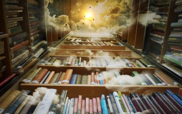 Man Made Library Book Fantasy Cloud Mystical Magical HD Wallpaper | Background Image