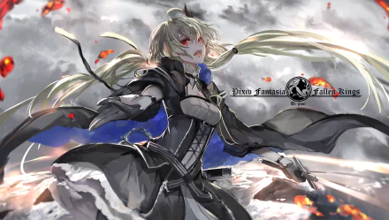 Anime-style HD PC desktop wallpaper from Pixiv Fantasia Fallen Kings featuring a dynamic character with flowing hair and dramatic clouds in a fantasy setting.