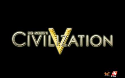 HD PC desktop wallpaper featuring the logo of the video game Civilization V with a sleek black background and glowing gold text.