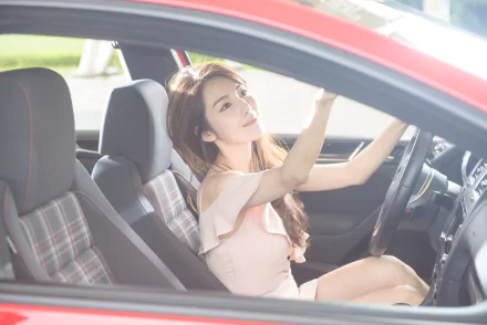 car smile Taiwanese asian mood model woman Catherine HD Desktop Wallpaper | Background Image