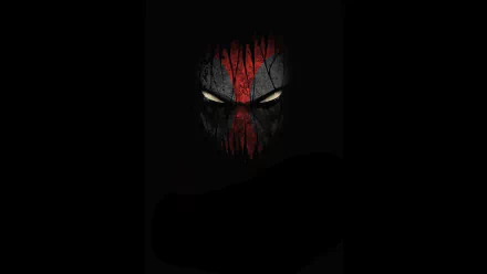 HD wallpaper featuring a dark comic illustration of Deadpool's mask, highlighted by intense, glowing eyes and a red streak down the center.