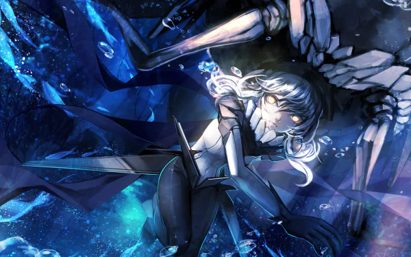 HD PC desktop wallpaper featuring Wo-Class from Kantai Collection in a dynamic anime-style underwater scene with vivid blue tones and mechanical elements.